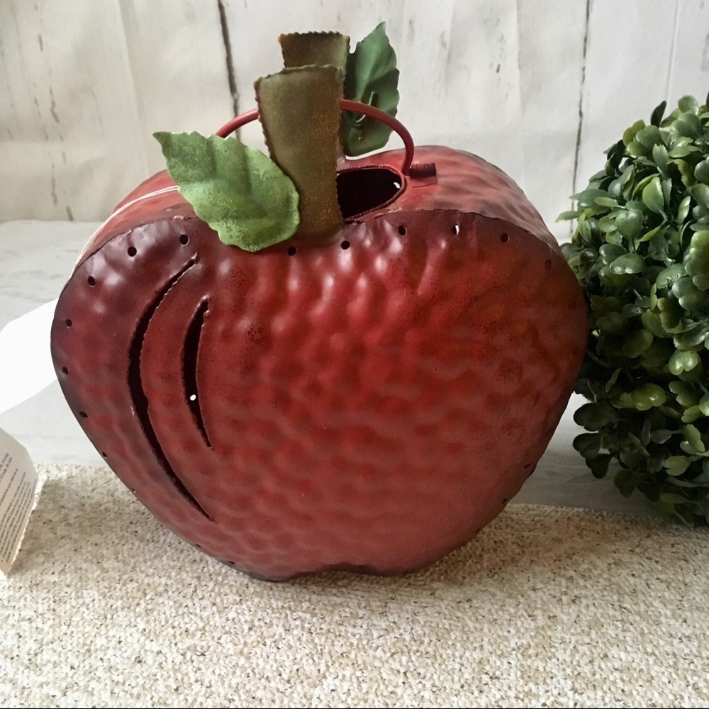 Red Apple Tin Votive Candle Lantern Luminary Autumn Fall Thanksgiving Christmas